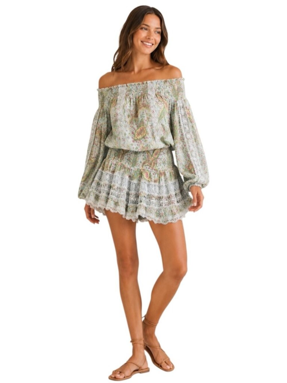 NWT Miss June Paris Bohemian Lace Off The Shoulder Mini Dress